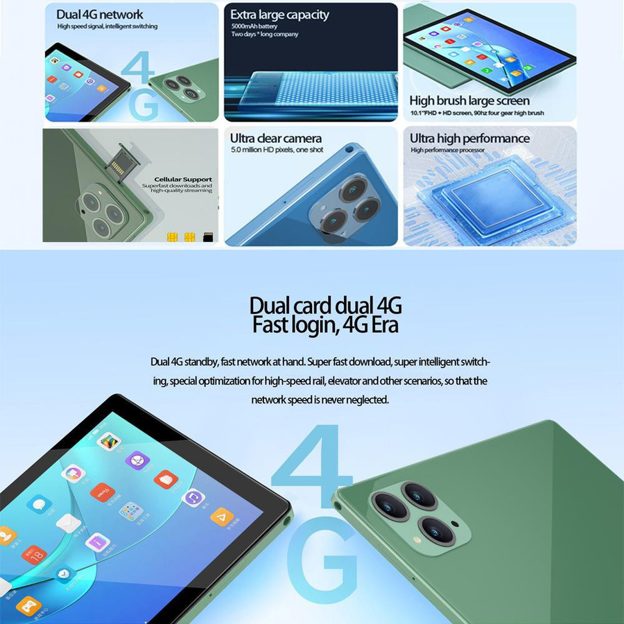BDF Tablet P50 mit 10,1 Zoll HD IPS Bildschirm, Android 13, 8GB RAM, 256GB Speicher, 4G Netzwerk, 8000mAh Akku, Grün - Bild 7