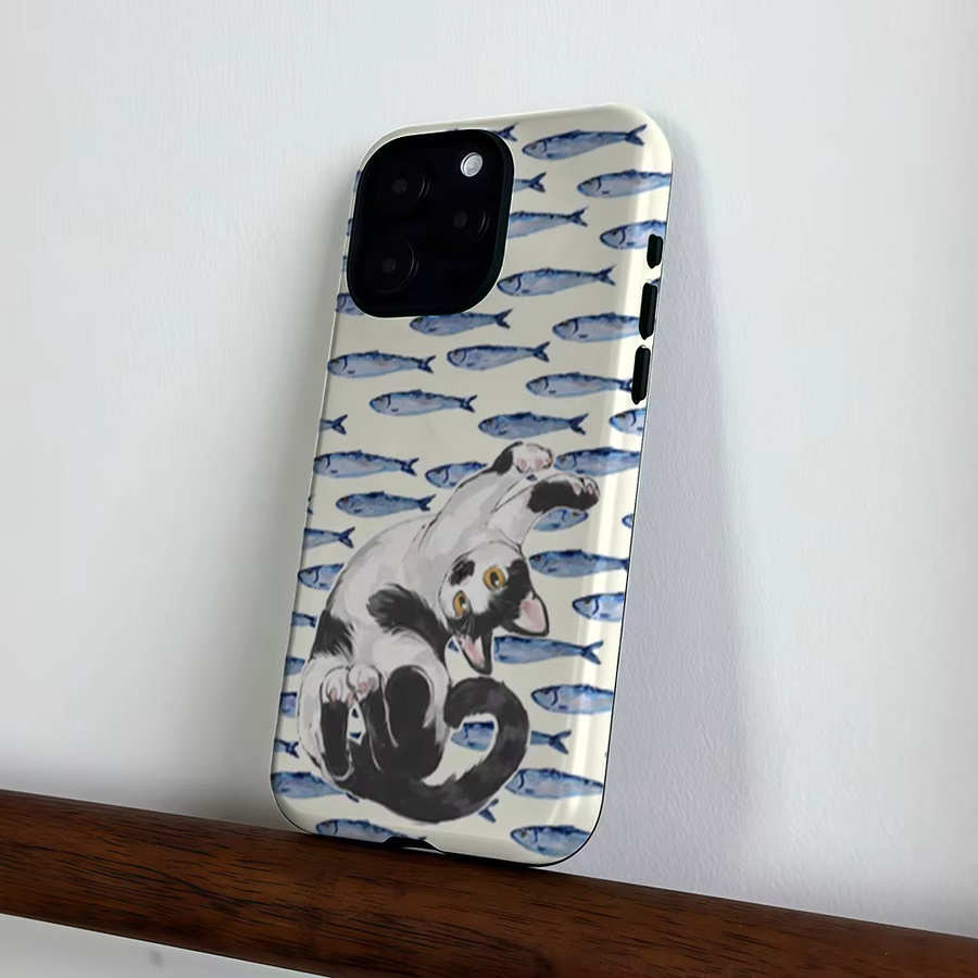CaseLumi Matte Bumper MagSafe Hülle für iPhone 17 16 15 14 13 Pro Max mit Katzen- und Fisch-Motiv, Stoßfeste PC-Hülle, Multicolour - Bild 3