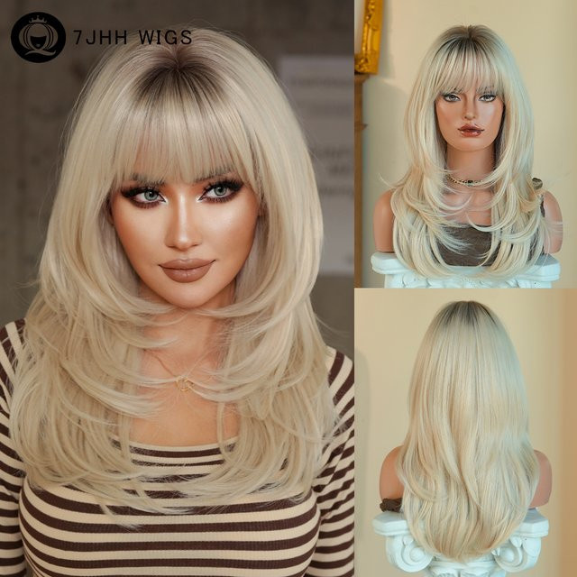 7JHH WIGS Perücke, aschblonde synthetische Perücke für Damen - Bild 1