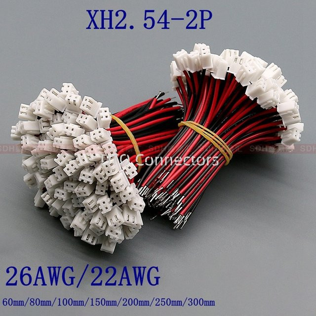 100 Stück JST XH2.54 Drahtkabelstecker Set mit 2-poligem Rastermaß und Buchsen in Weiß - Bild 1