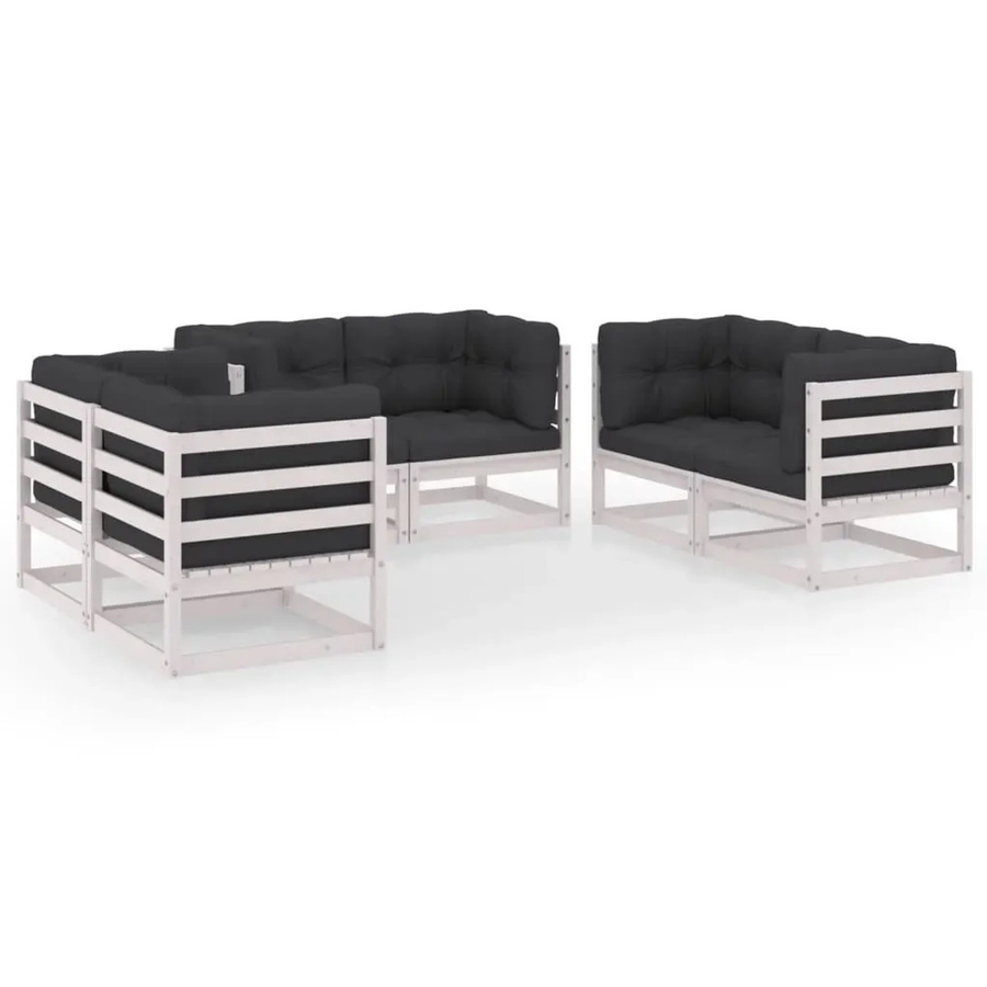 vidaXL 6-teiliges Garten-Lounge-Set aus massivem Kiefernholz in L-Form mit Kissen in Weiß und Anthrazit - Bild 2