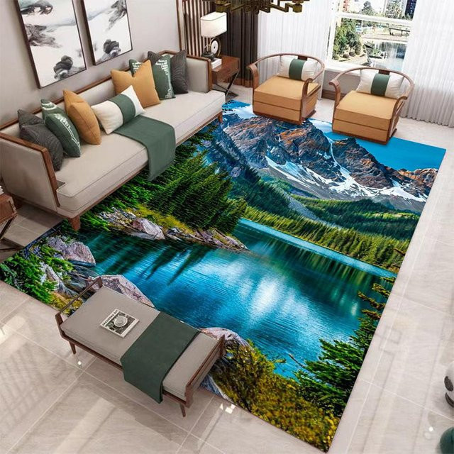 Modernes 3D Naturlandschaft Teppich Santorini und Schneeberg von Fashion is Walking, Mehrfarbig, B: 80 cm, T: 120 cm - Bild 1