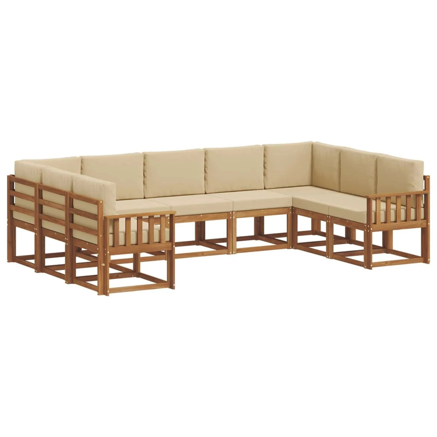 vidaXL 9-teilige Outdoor-Sofagarnitur aus massivem Akazienholz mit Kissen in Natur und Beige - Bild 2
