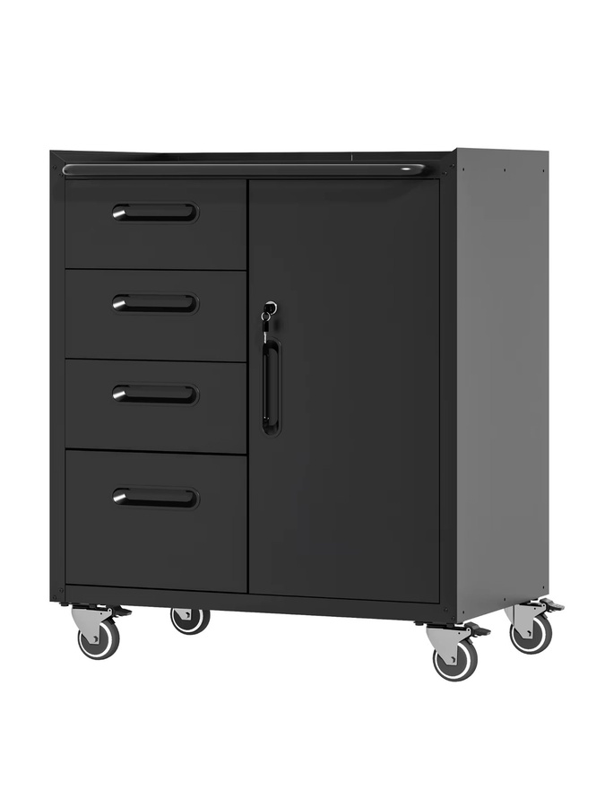 Robuster Werkzeugschrank aus Metall mit Rollen in Schwarz/Grau, B/T/H: 75 x 42 x 88 cm - Bild 6