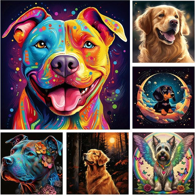 AZQSD Diamantmalerei Hund Tier Mosaik Set mit runden Steinen in Multicolour für DIY Handarbeiten - Bild 1