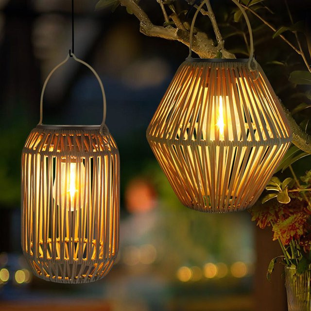 AMARYLLIS Solarlaterne im Boho-Design aus Rattan mit warmweißem Licht zur Dekoration für Garten und Hof, wasserdicht mit Aufhängung, B/H: 26,5 x 18,0 cm - Bild 1