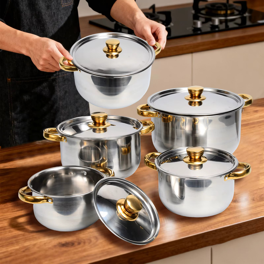 Vremota 10-teiliges Edelstahl-Kochgeschirr-Set in Gold mit Antihaftbeschichtung - Bild 7