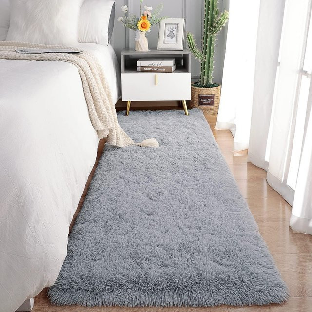 Weicher Läuferteppich Lodestar in Grau, plüschiger Teppich aus Mikrofaser für Wohnzimmer, Schlafzimmer und Kinderzimmer, B/T: 60 x 90 cm - Bild 1