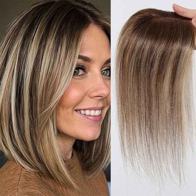 HAIRCUBE Remy Echthaar-Topper, Dunkelbraun-Blond, 30,5 cm, Damen - Bild 1