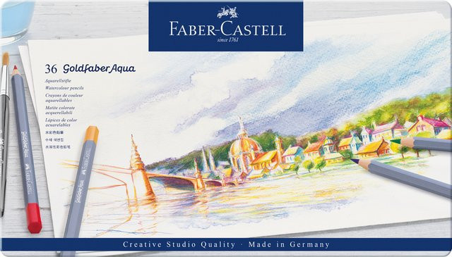 Faber Castell Goldfaber Aqua Aquarellstifte im Metalletui, Multicolor, 36 Stück - Bild 1