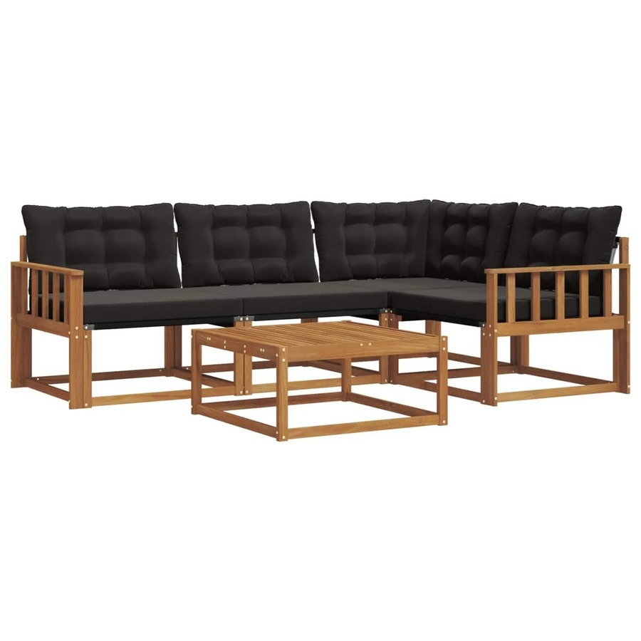 vidaXL Outdoor-Sofagarnitur 5-teilig aus Akazienholz mit Textilene und Kissen in Schwarz und Natur - Bild 2