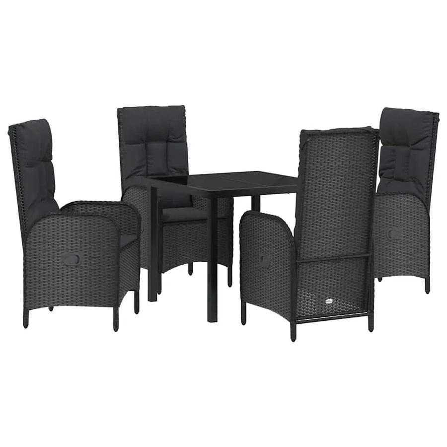 vidaXL Garten Essgruppe 5-teilig aus Poly-Rattan und Stahl in Schwarz mit Glasplatte und Kissen - Bild 2