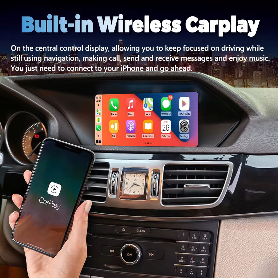NAVIRIDER Android Multimedia Player mit 8,8 Zoll Display für Mercedes Benz E Klasse W207 W212, inklusive GPS, Bluetooth und CarPlay, Schwarz - Bild 2