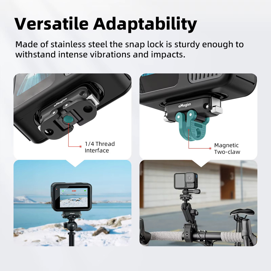 aMagisn Universelles Schnellwechselset für Insta360 und GoPro Hero Action-Kameras in Schwarz mit Metallbasishalterung und Abdeckung - Bild 3