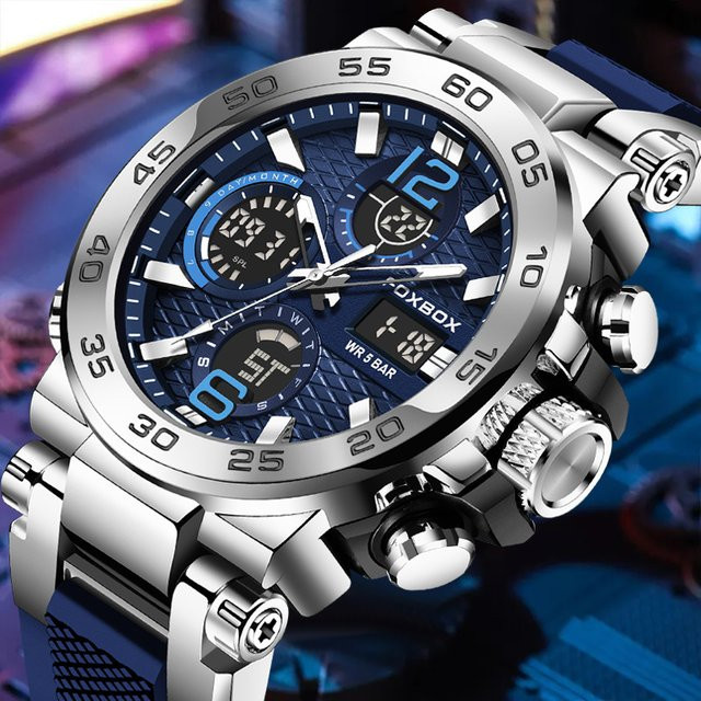 Lige Armbanduhr Chronograph, Quarz, Edelstahl, Silikon, Blau, Herren - Bild 1