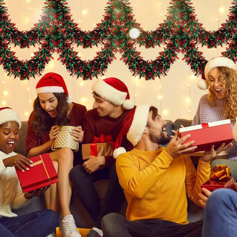 ZQNYCY Weihnachts-Lametta-Girlande in Rot-Grün gestreift, 2 Meter hängende Dekoration für Weihnachtsbaum und Party - Bild 4