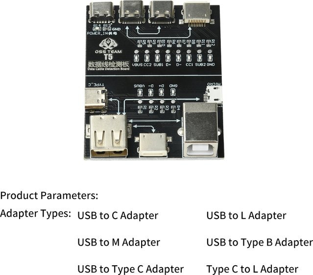 T5 USB Kabel Tester Board Multifunktions Interface Test Modul als tragbarer Anomaly Detektor für Typ-C und Micro USB in Schwarz - Bild 1