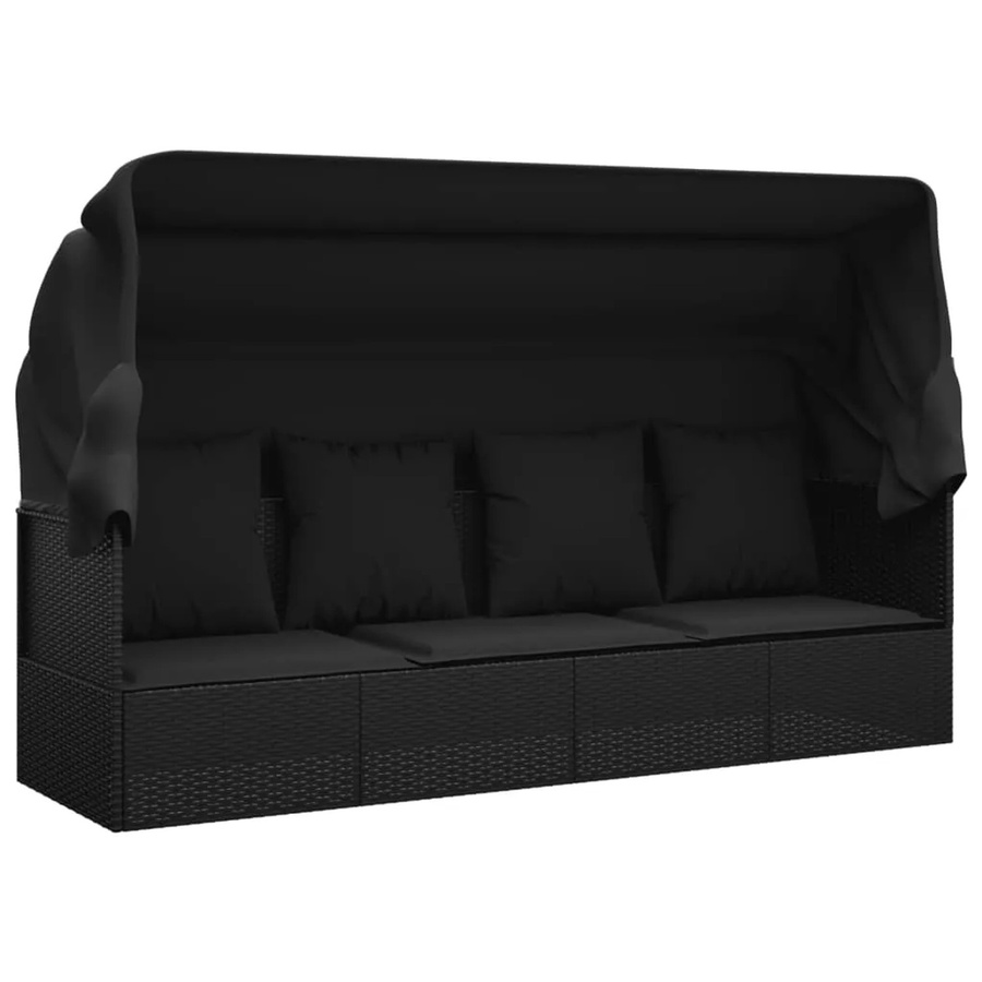 vidaXL Outdoor-Loungebett aus Poly Rattan mit Sonnendach und Kissen in Schwarz, B/T/H: 203 x 127 x 58 cm - Bild 2