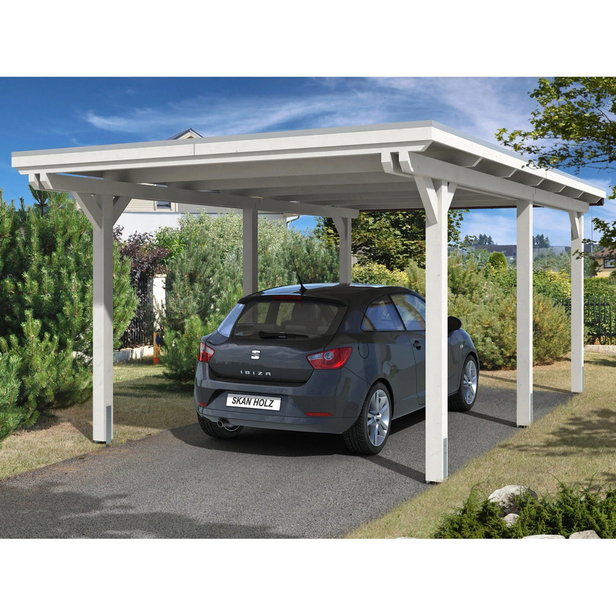 Skan Holz Carport Emsland aus Fichte Leimholz in Weiß mit Aluminium-Dachplatten, B/T: 354 x 604 cm, Höhe: 238 cm - Bild 2