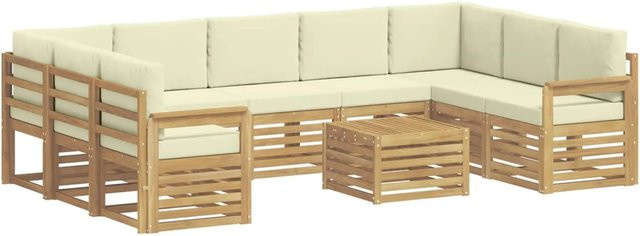 vidaXL Outdoor-Sofagarnitur 8-teilig in L-Form aus Akazienholz mit Polsterkissen in Weiß und Beige, B/T/H: 59 x 59 x 37 cm - Bild 1