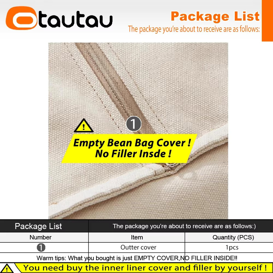 OTAUTAU Sitzsackbezug aus reiner Baumwolle in Beige, Modell SF422 - Bild 2