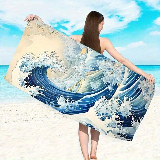 Strandtuch Die Große Welle vor Kanagawa von JMG Household Supplies, Japanischer Kunstdruck, Blau, Mikrofaser, Schnelltrocknend, Breite: 80 cm, Länge: 160 cm - Bild 1