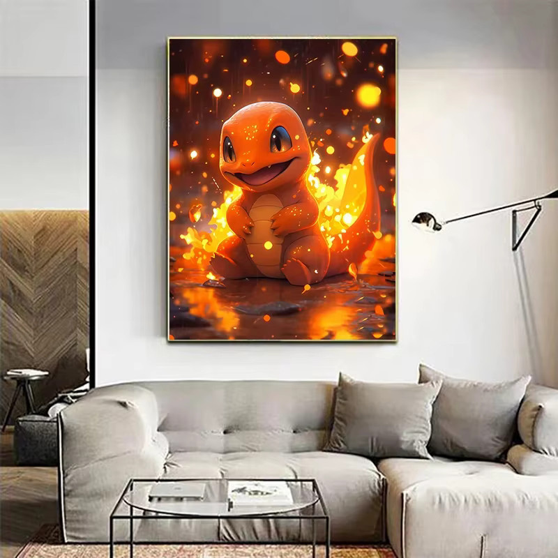 Potdemiel Pokemon Diamant Malerei Kit mit Cartoon Dinosaurier Little Fire Dragon für DIY Mosaik Stickerei und Home Dekoration - Bild 3
