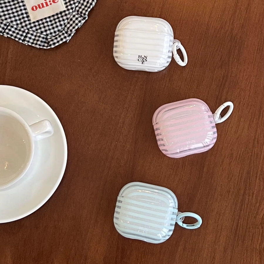Transparente Schutzhülle für Apple AirPods 1 2 3 4 Pro Pro2 Pro3 mit dreifarbigem horizontalem Streifenmuster in Pink und Multicolour - Bild 3