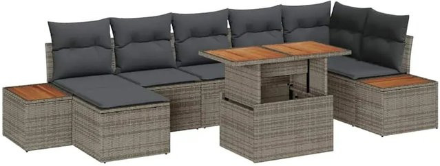 vidaXL Garten-Sofa-Set aus Poly-Rattan in Grau, 8-teiliges Lounge-Set mit integriertem Stauraum und Polsterkissen - Bild 1