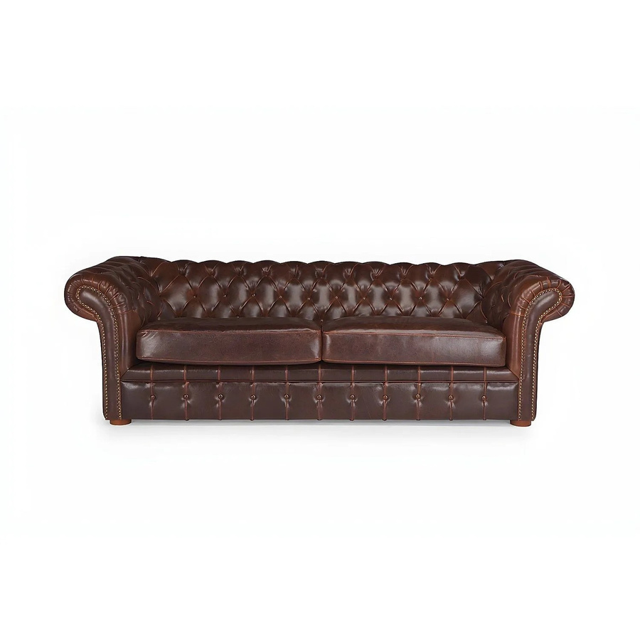 Vente-unique Chesterfield Sofa Clotaire in Schokobraun mit Lederbezug, Breite: 232 cm - Bild 2