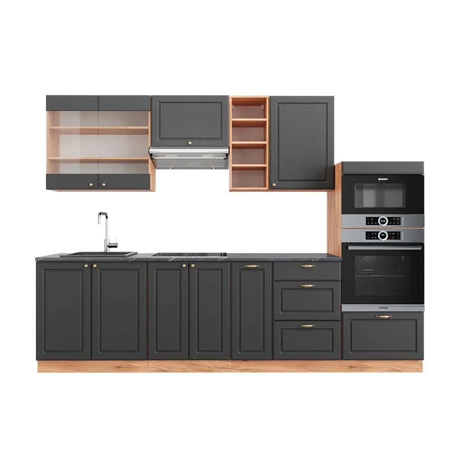 Vicco Fame-Line Küchenzeile Landhausstil in Anthrazit und Goldkraft Eiche, Breite: 280 cm - Bild 2