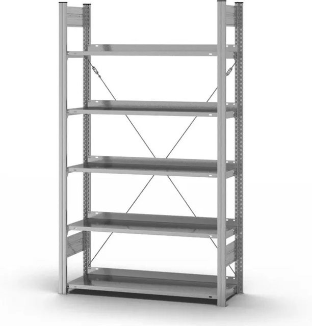 PROREGAL Aktenregal Stecksystem T-Profil aus verzinktem Stahl, 5 Ebenen, H x B x T: 175 x 100 x 30 cm, Farbe: Silber - Bild 1