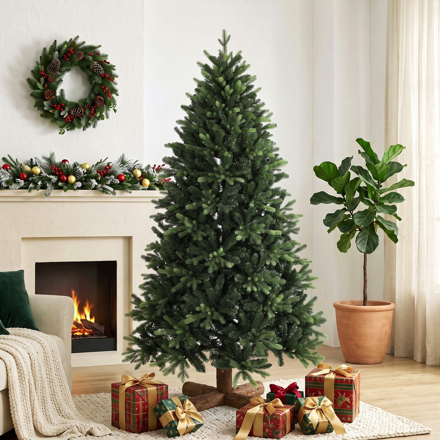 HOMCOM Weihnachtsbaum künstlich Grün, 180 cm Höhe, Christbaum mit 2419 Spitzen und Tannenholzständer mit Klappsystem - Bild 2