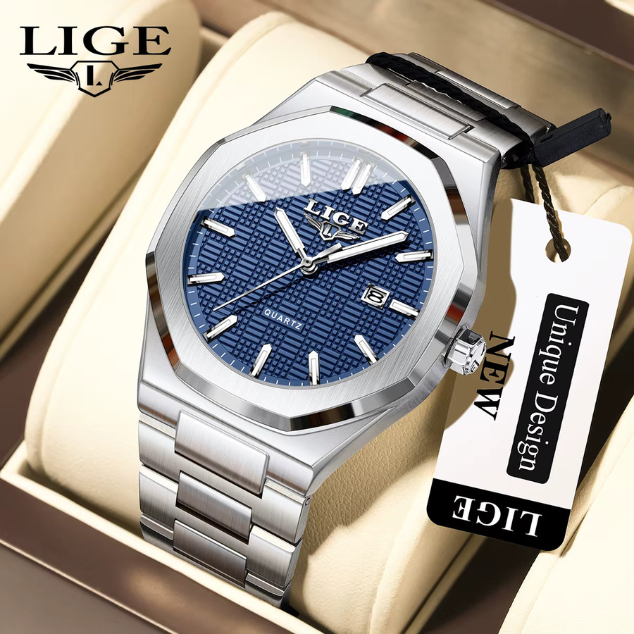LIGE Armbanduhr Quarz, Edelstahl, Blau, Herren - Bild 2