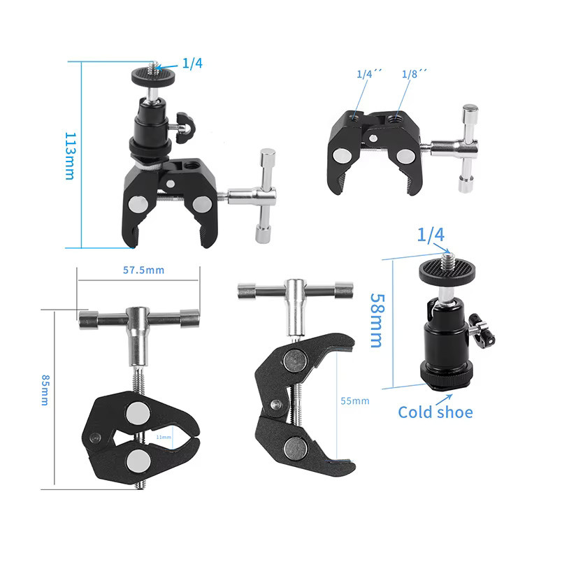 Super Clamp Mount Telefon Halter mit Kugelkopf Adapter für GoPro, Insta360 und Action Kameras, Schwarz - Bild 2