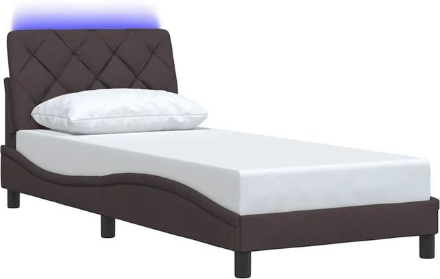 vidaXL Bettgestell mit LED-Beleuchtung und USB-Anschluss in Dunkelbraun, Stoff, B/T: 90 x 190 cm - Bild 1