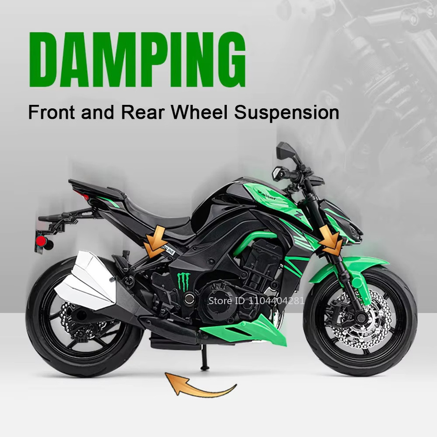 MAKEDA Kawasaki Z1000 Ninja 400 Motorrad Modell, 1:12, Metall, Grün - Bild 3