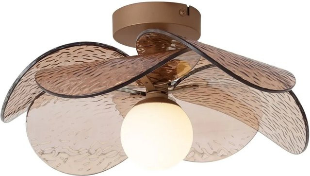 QAZQA Kemner Deckenleuchte in Dunkelbronze mit geripptem Amberglas, moderne runde LED-Leuchte für Wohnzimmer und Schlafzimmer - Bild 1