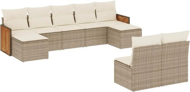 vidaXL 9-teilige Garten-Sofagarnitur aus Poly-Rattan und Akazienholz in Beige-Creme mit Kissen - Bild 1