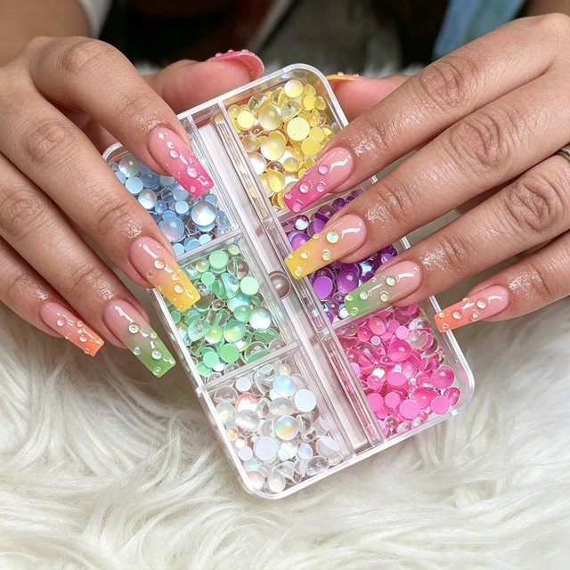 HotPress Nagel-Charms, Runde Perlen, Transparente Meerjungfrauen-Perlen, Glänzend - Bild 1