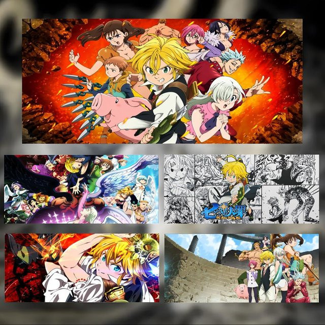 Brave Action Anime The Seven Deadly Sins Gaming-Mauspad, groß und dick mit genähten Kanten, Schwarz/Mehrfarbig - Bild 1