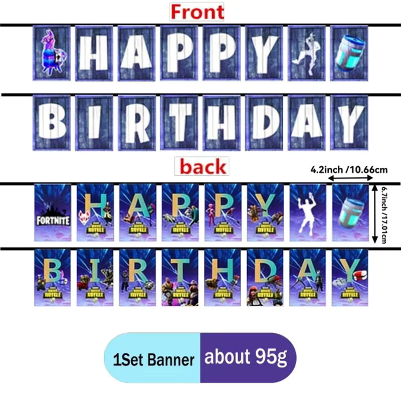 Fortnite Anime Spiel-Banner als bunte Partydekoration für Geburtstage, Set aus rechteckigen Papier-Wimpeln in Mehrfarbig - Bild 6