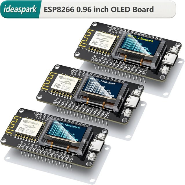 ideaspark ESP8266 NodeMCU Entwicklungsboard mit 0,96 Zoll OLED-Display und Displayschutzgehäuse, CH340, WLAN, Type-C, Blau/Schwarz - Bild 1