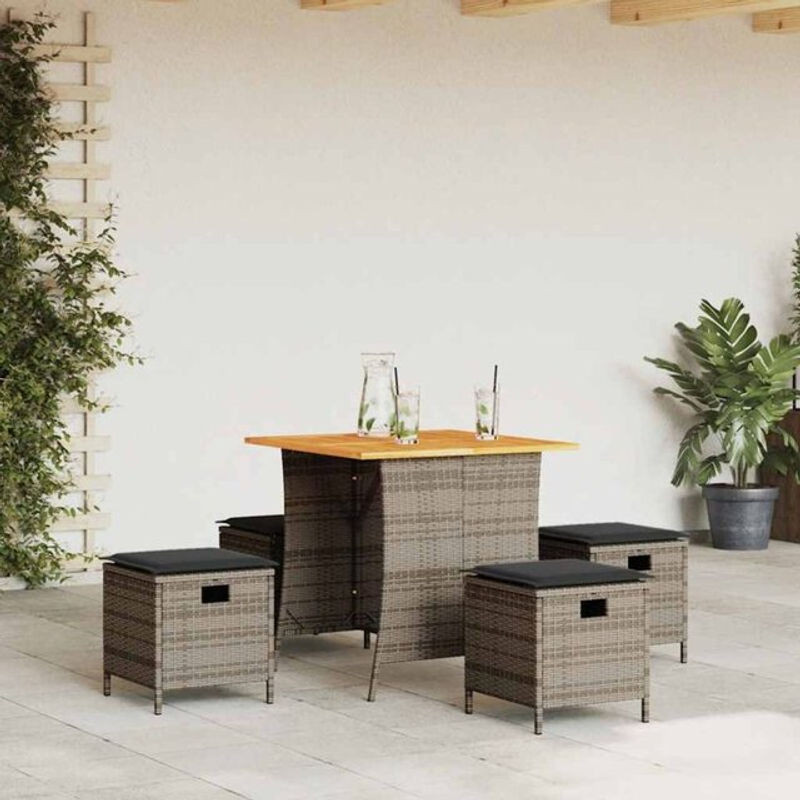 5-tlg. Gartenmöbel-Set Vidaxl aus Polyrattan mit Kissen in Grau - Bild 1