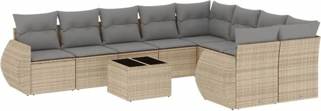 vidaXL 10-tlg. Garten-Sofagarnitur in L-Form aus Polyrattan mit Kissen in Beige und Grau - Bild 1