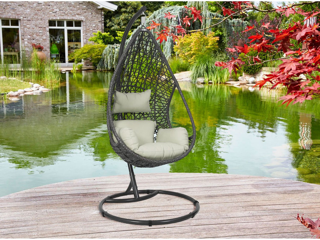 Greemotion Hängesessel Kuba Egg Design aus Rattan und Stahl mit Polsterung in Weiß, Schwarz oder Anthrazit - Bild 3