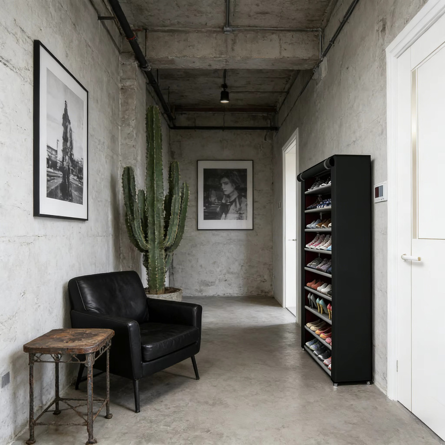 Schwarzes Schuhregal mit staubdichter Rolltür in modernem Design für Flur, Schlafzimmer und Wohnzimmer - Bild 3