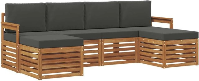 vidaXL Sofagarnitur 6-teilig aus Massivholz Akazie in Natur und Anthrazit mit Sitzkissen und Rückenpolstern - Bild 1