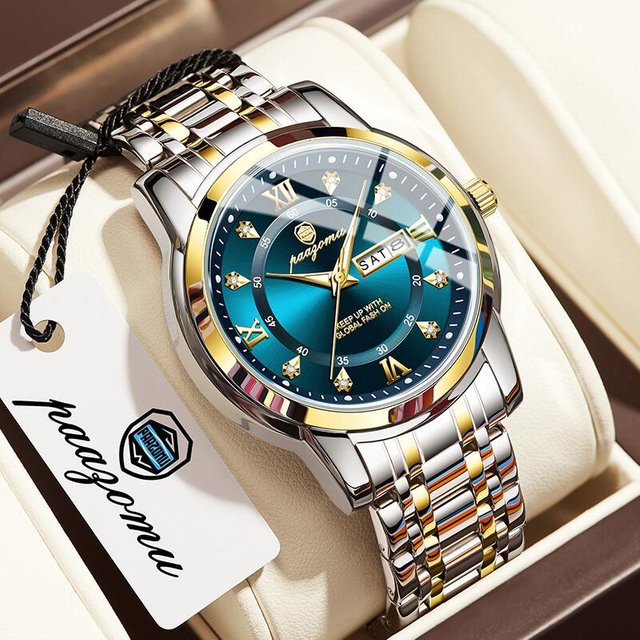 PAAZOMU Armbanduhr Quarz, Edelstahl, Blau, Gold, Herren - Bild 1