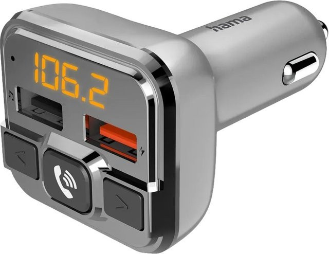 Hama Bluetooth FM-Transmitter für das Autoradio mit Freisprecheinrichtung und 2 USB-Ports in Silber - Bild 1